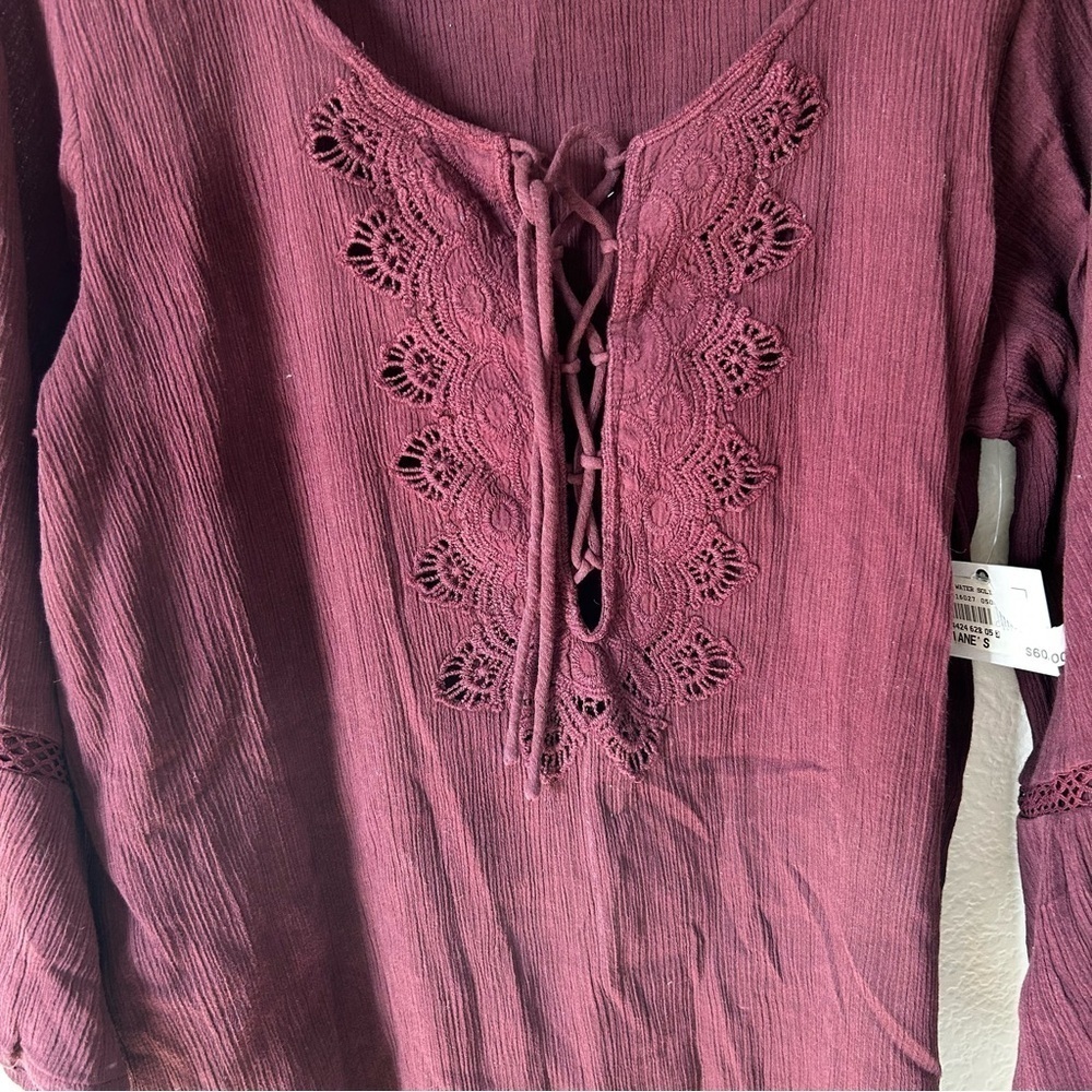 O'Neill Burgundy Sheer Lace-Up Swim Suit Cover Women’s Large - Picture 4 of 11